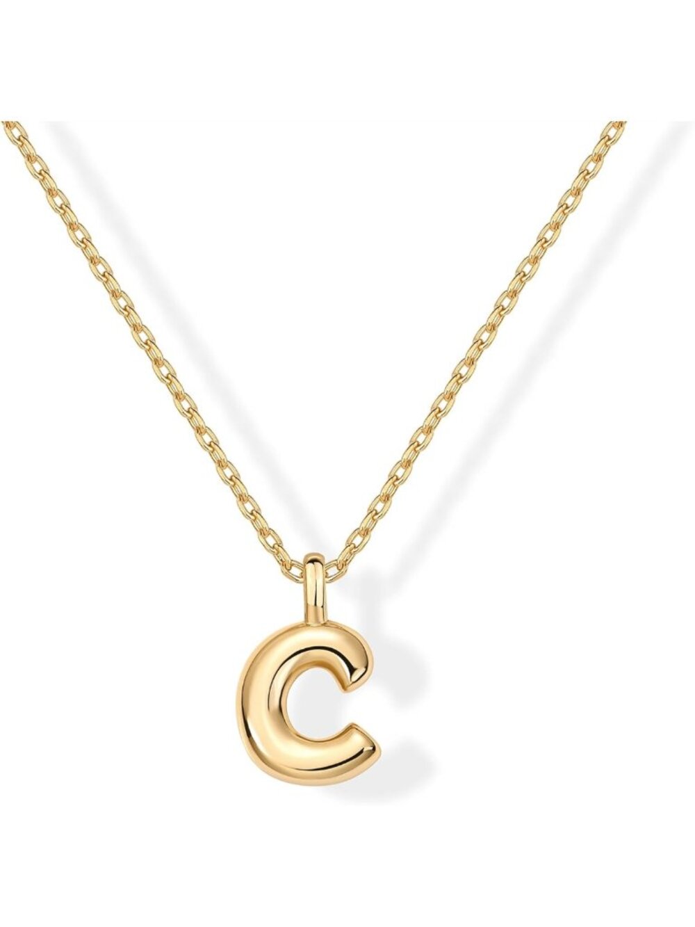 Dainty Chunky Gold Plated Initial Letter Pendant Necklace for Women | Alphabet